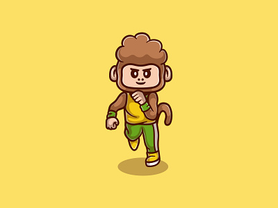 Cute monkey running ape cartoon character design illustration mascot monkey runner running