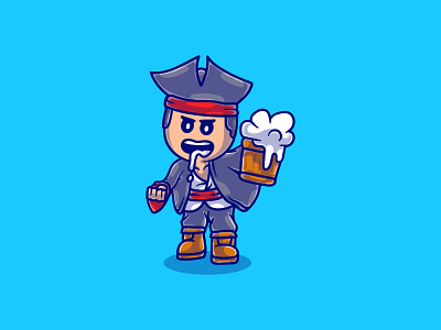 Drinking pirate illustration cartoon character character design design drawing flat flat design illustration man pirate vector