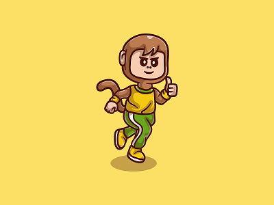 Cute monkey running cartoon character character design design drawing flat flat design illustration monkey run runner vector