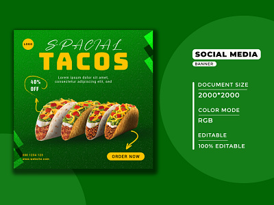 Taco Food Social Media Banner banner branding design social mmedia post taco food typography web banner