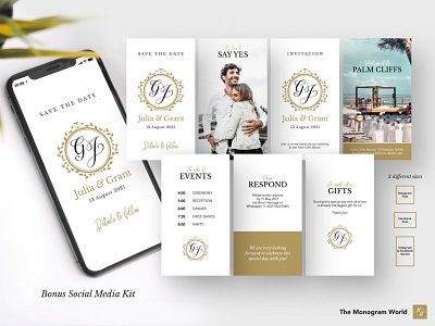 Social Media Kit for weddings calligraphy customizable elegant engagement gold invitation iphone marriage monogram monogramm papeterie rsvp save the date social media stationery stories templates wedding wedding design