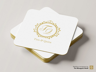 Monogram coasters with golden painted edges bride calligraphy floral groom hand lettering handwriting hochzeit hochzeitsmonogramm illustrator initialen initials marriage monogram monogramm monogramworld template vector wedding wedding monogram