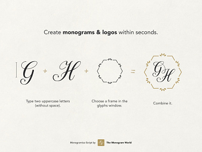 How to use Monogramica calligraphy decorative frames display typeface hand lettering handwriting hexagon initials logo creator kit logo font monogram monogram font monogram world script typeface typography