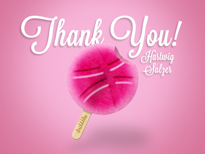 My first bite of dribbble dribbble hartwig salzer illustration invite photoshop pink popsicle thank you