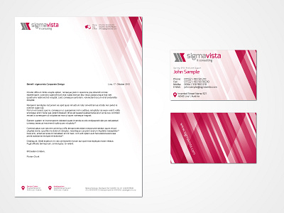 sigmavista letterhead + business card business card icons identity indesign letterhead modern photoshop pink print sigmavista stationery technical