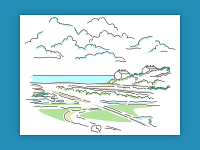 Wondering of Seven Sisters Cliffs fields illustration landscape nature sketch