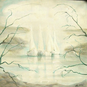 Silent Sailing canvas green oil painting sailboat silent white