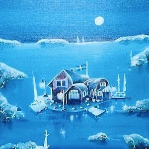 Archipelago. Night archipelago blue colorful design form illustration moon night