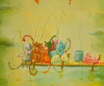 Fishing cats, detail