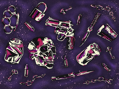 chrome of the death 🔪 black chrome galaxy gun ink knife pattern metal pink purple silver skull