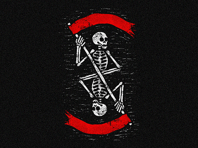 Deadwork 💀 death flag grunge linocut punk skeleton skull stamp symetry trash