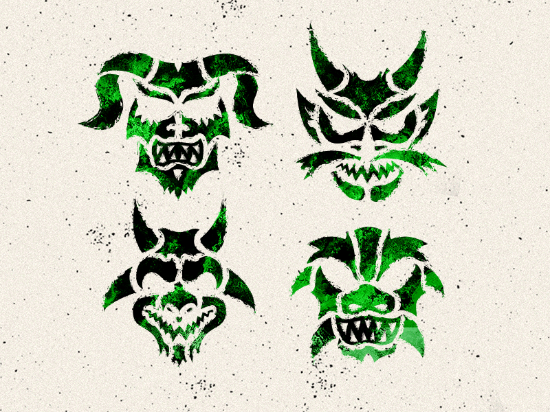 4 warriors 👹 dark gif green grunge logo mask samurai stencil