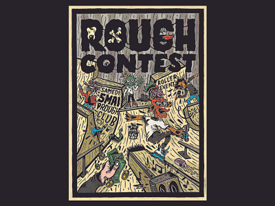 Rough Contest Poster black comics ink poster punk rock rollerskating rough skatepark trash