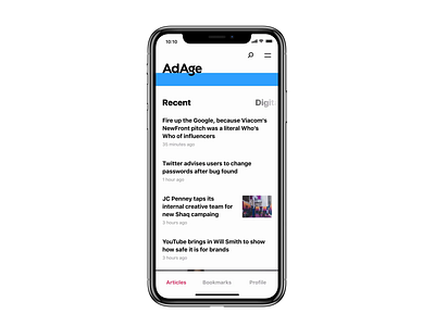 Advertising Age adage animation app concept flinto interaction ios magazine ui