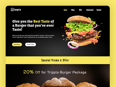 Burger.io - Burger Restaurant Website art black branding design e commerce flat food graphic graphic design new popular restaurant ui yellow