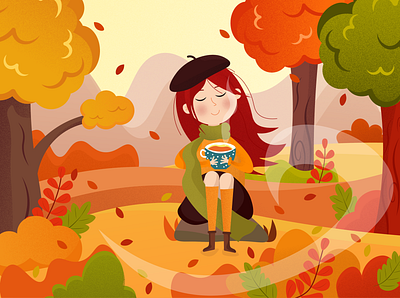 Autumn app autumn branding design girl graphic design icon ill illustration landscape leaves logo nature ui vector
