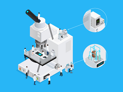 Microscope 3d isometric microscope people science concept vector