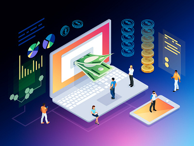 Cryptocurrency Isometric concept.