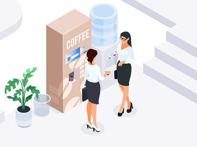 Isomeric office sketch. 3d business coffee flat isometric manager office people plant sketch vector women