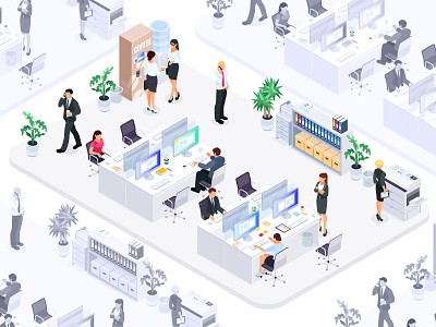 Isometric Office Concept 3d boss business computer concept isometric office people vector workplace workspace
