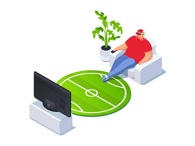 Isometric football fan watching TV 2018 3d beer championship concept design fan flat football fun isometric