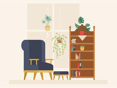 Flat Retro Living Home Illustration design home illustration illustrator interior room