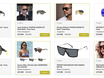 Row of Glasses celebrities e shop eyewear ui ux website