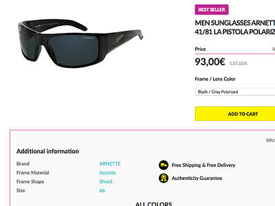 Product page e shop eyewear lato product ui ux yellow