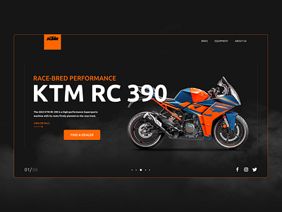 KTM RC 390 - first screen collection first screen landing page product page ui ui design ui ux user experience user interface ux ux design web web design website