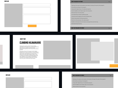 wireframes for travel agency website