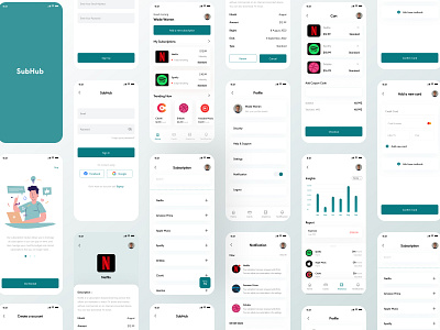 SubHub Mobile App Design alert app android app business clean ios app minimalist mobile app mobile app design subscription app manager ui ux ui visual design