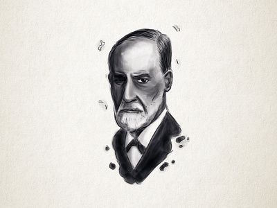 Sigmund Freud black digital painting drawing freud portrait psychology white