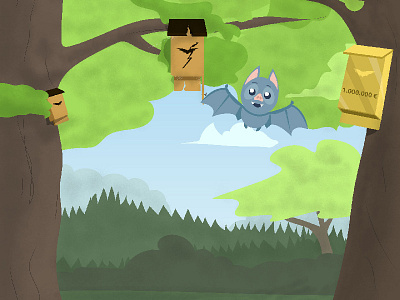 Character design bat bathouse cute design forest home house real estate tree video