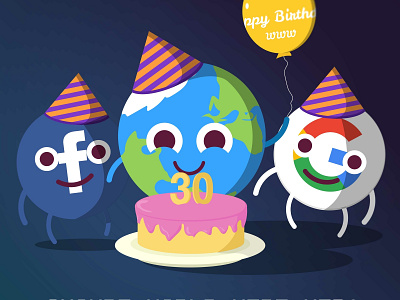 Happy Birthday World Wide Web! amazing beautiful birthcard birthday birthday cake cake cute digital art facebook flat google happy illustration illustrator internet kawaii party web world www