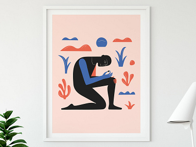 Finding Stones print art print color david geometric goliath illustration leaves man pink print shapes silhouette stone tropical vector