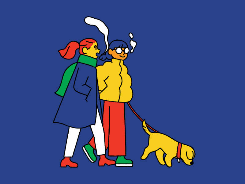 Taking the dog for a walk animation design gif illustration women