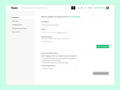 #DailyUI #007 Settings page 007 dailyui dailyuichallenge design figma fiverr fiverr redesign fiverr settings page redesign graphic design redesign ui ui redesign web design website design website redesign