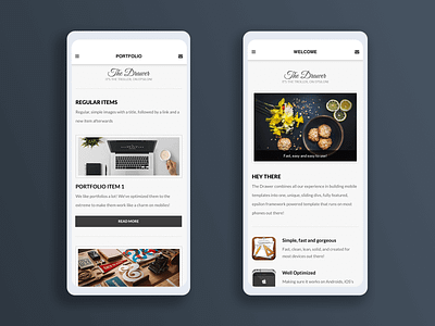 Drawer 2.0 | Mobile Template & Google AMP android css frontend google amp homepage homepage design html ios javascript mobile mobile design mobile ui portfolio sidebar template template design templates ui ux webdesign