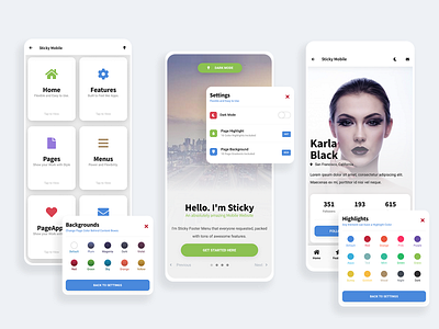 Sticky 2.0 | Mobile Site Template & PWA app background gradient colour palette dark ui footer menu highlights landing page design landing page ui light ui menu design mobile mobile app mobile ui profile profile page progressive web app pwa template template design webdesign