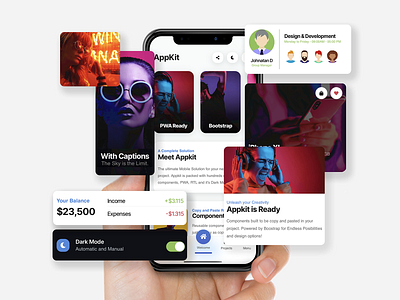 AppKit Mobile | Mobile Kit & PWA app design bootstrap captions card design card layout css dark mode ecommerce finance ios ios design kit landing landing page light mobe mobile mobile app mobile ui shop teams