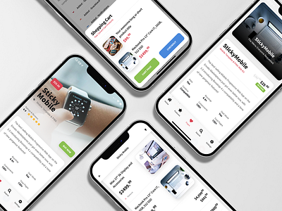 Sticky for Commerce | Mobil eKit & PWA app app desgn app ui card layout commerce footer menu homepage kit list mobile mobile kit online shop product page pwa shopping cart ui ui design uidesign ux web app