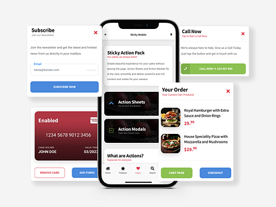 Sticky Mobile | Action Pack - Mobile Kit & PWA action sheets app call to action commerce commerce app design finance finance app food footer menu list mobile mobile app mobile design mobile ui page template pwa restaurant app ui ux