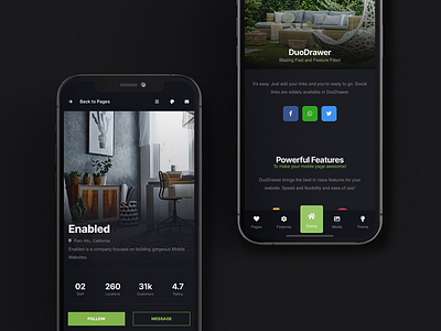 Duo | Mobile Kit & PWA about page bootstrap dailyui dark dark app dark ui design footer menu green app homepage design mobile mobile app mobile app design mobile design mobile kit mobile ui pwa sidebar slider ui