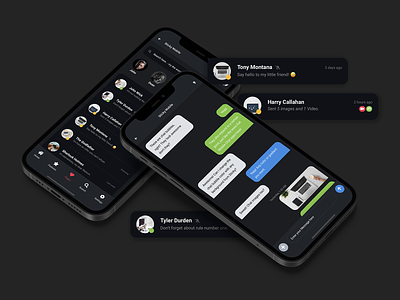 Sticky Mobile | Bootstrap Mobile Interface Design for Chat App app app design branding chat app chat design chat list dailyui dark chat app dark chat interface dark mode design footer menu group chat ios messages interface mobile uiux web design