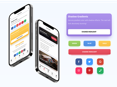 Sticky Mobile - Shadow Effect on Cards, Buttons & Icons app app design app like app ui bootstrap card effect card shadow colorful colorful shadow design icons mobile mobile website pwa shadow effect template ui user interface design ux web app design