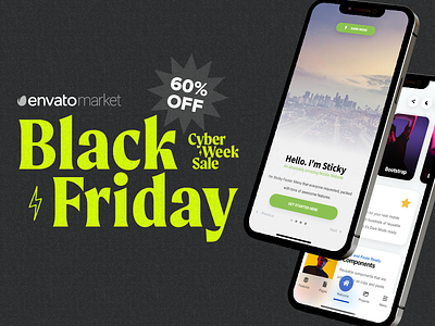 Mobile Site Templates & PWA s - Black Friday Deals 60% Off android app app design app template black friday card based layout creative app design cyber monday dark mode design discount ios iphone light mode mobile mobile design multipurpose template pwa sidebar ui