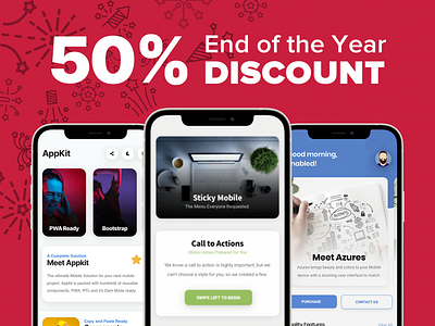 50% Discount on Best Selling Mobile Kits and PWAs android app app template app ui creative design dailyui dailyux design discount ios iphone mobile modern app design offer sidebar site template ui ui ux user interface design ux