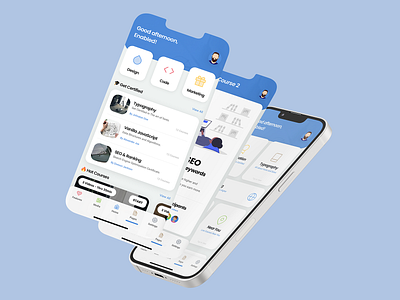 Azures - Online Learning Platform Template - Education App android app app like mobile page app template card based layout creative design daily ui design ios iphone learning app mobile modern mobile app design online education app sidebar udemy udemy style app ui uiux user interface design