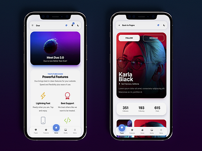 Duo Mobile - Multipurpose Mobile Kit & PWA Template android app article page design colours content app content page daily ui design ios iphone mobile mobile app design modern app design neon neon color neon shadows progressive web app ui uiux ux design