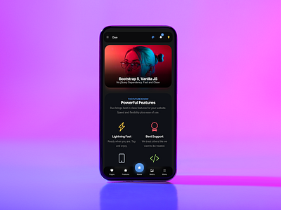 Duo Mobile | Multipurpose Mobile Kit & PW Template android app colorful shadows colors daily ui dark mode dark neon design ios iphone mobile neon neon images neon shadows neon ui sidebar slider ui ui design ui ux